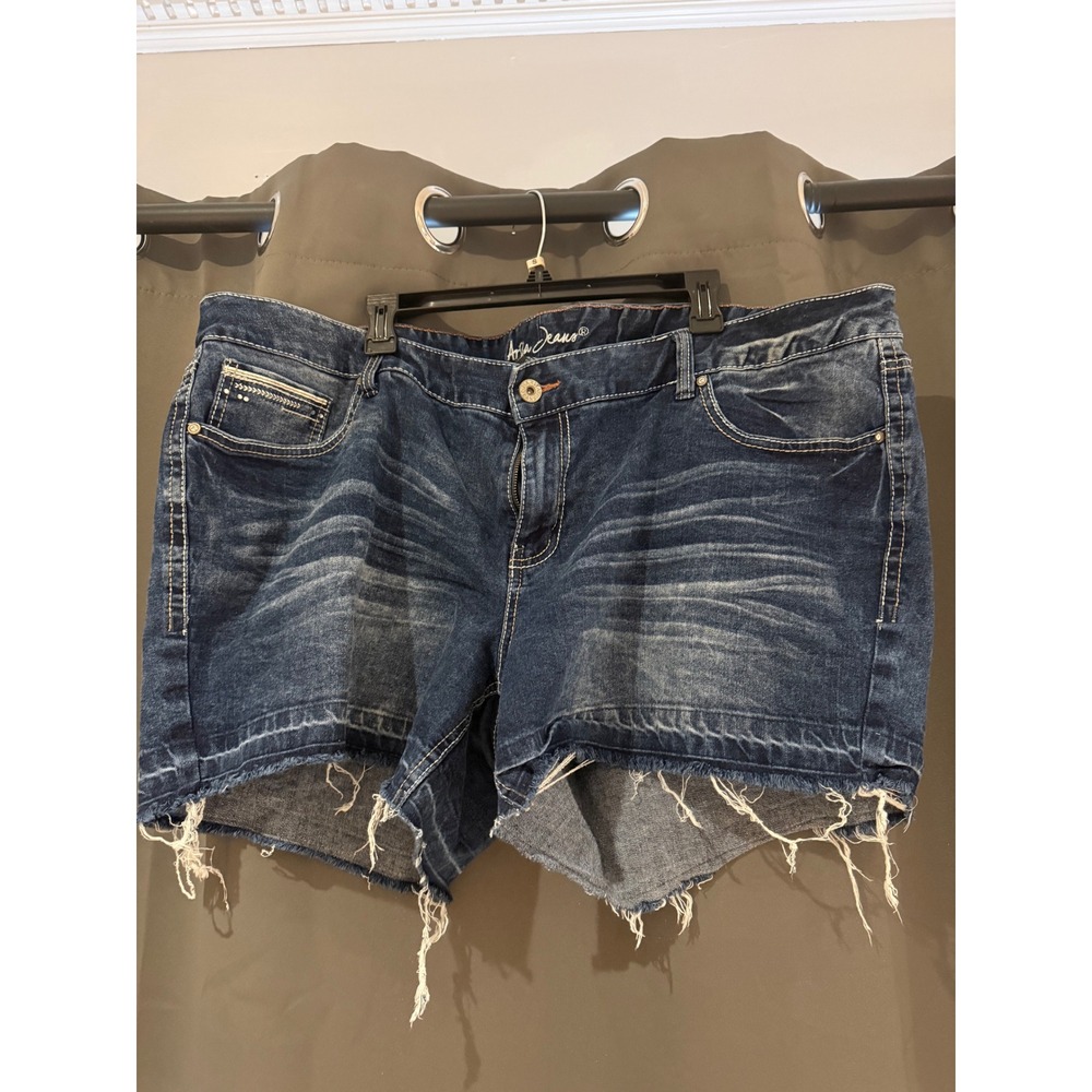 Areias Jean Denim Shorts Cut Off Frayed Hem Dark Wash Size 24